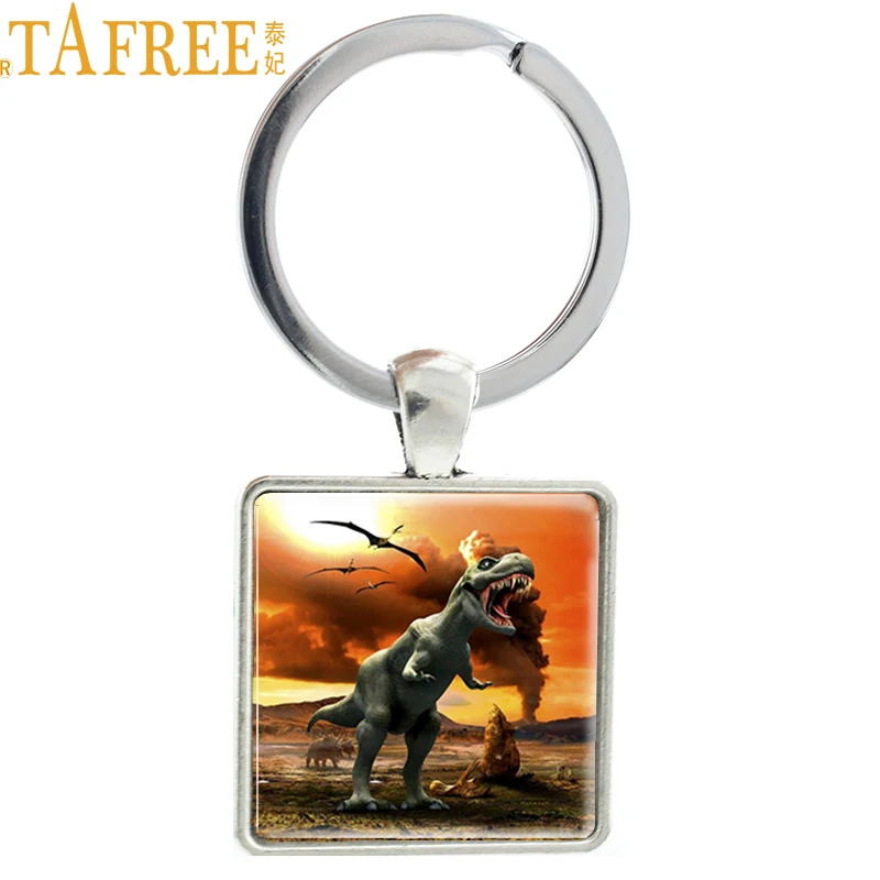 

TAFREE Popular Movie "Jurassic Century" Dinosaur Art Picture Keychains Key Ring Pendants Gift Glass Cabochon Decor Jewelry E329