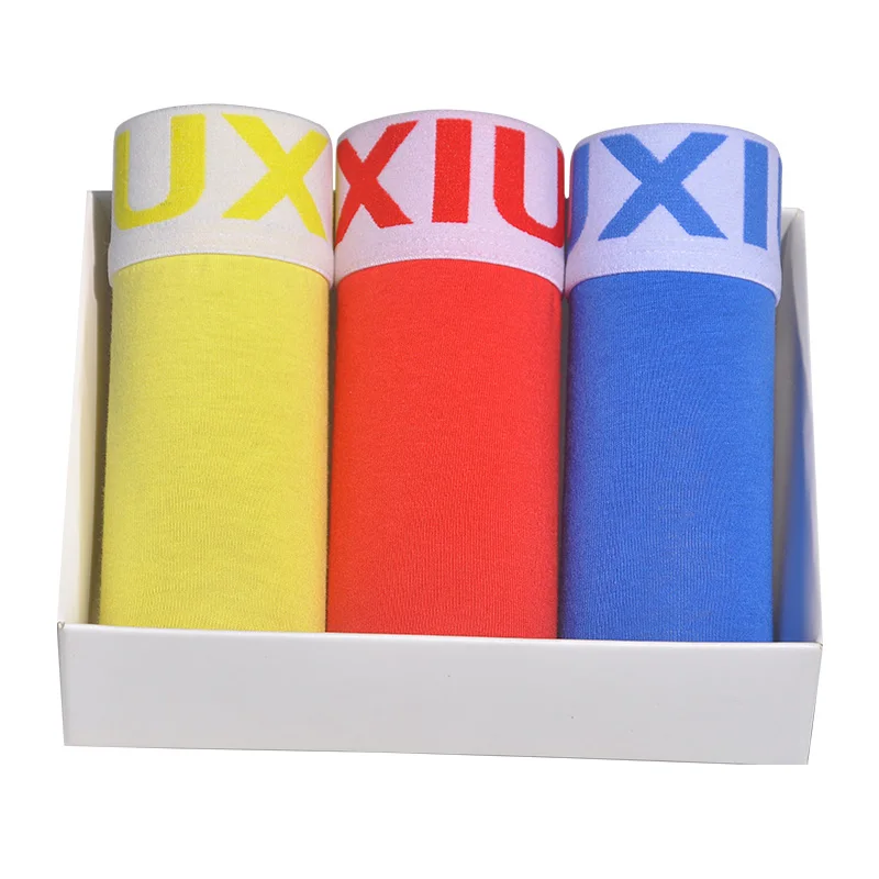 yellow red blue DEWVKV шорты Для мужчин s 3 шт./лот нижнее белье Мягкие боксеры хлопковые трусы-боксеры Для мужчин одноцветное шорты-бок - Цвет: yellow red blue