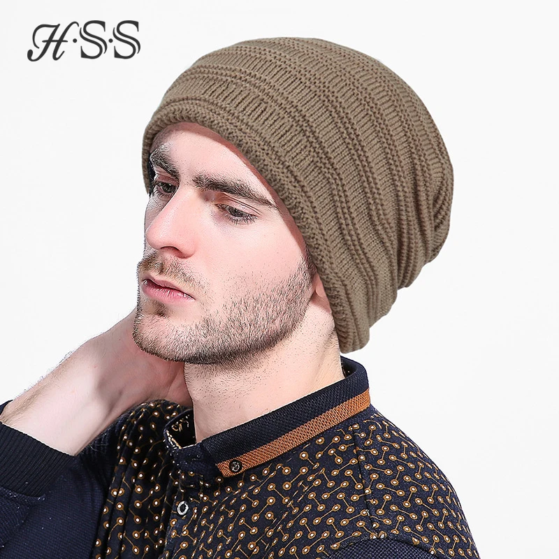 HSS Shine The newest Winter men knit beanies cashmere warm men caps