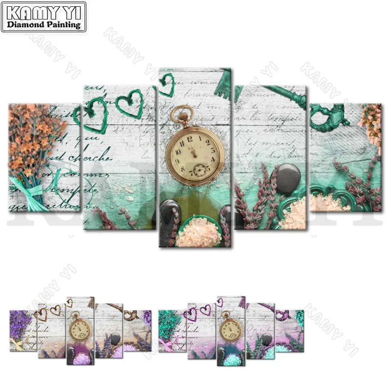 

5D Diy Daimond Painting Cross-stitch Clock Heart Multi-picture 100% Full Diamond Paintings Rhinestones Picture Embroidery Gifts