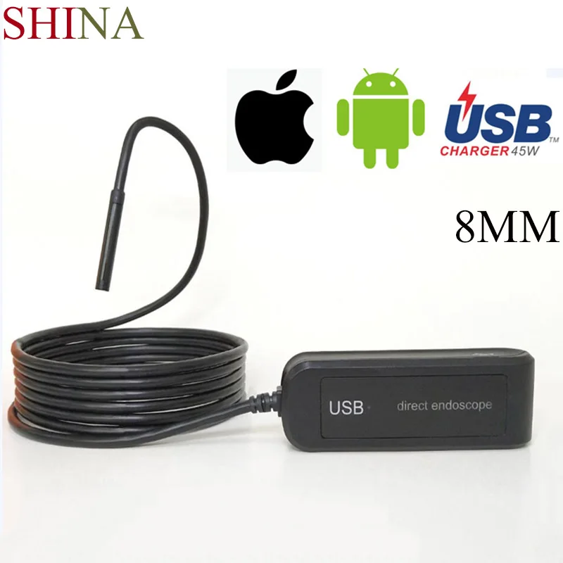 Shina Универсальный 8 мм прямой эндоскоп камера Змея 2 м проводной эндоскоп для Android Iphone устройство подходит для любой модели