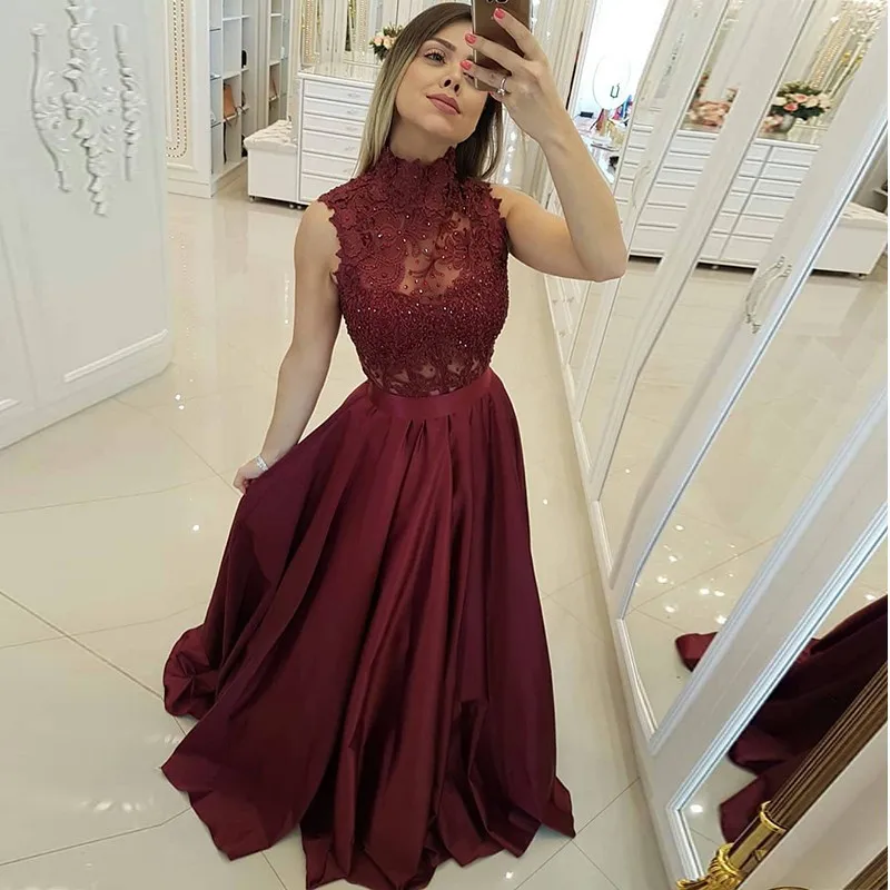 Arabic Burgundy A Line Prom Dresses 2019 Zipper Back Evening Gowns Formal Women Robe De Soiree Longue Party Gala | Свадьбы и