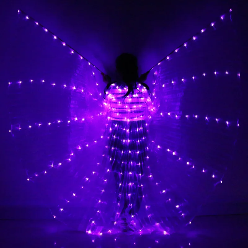 Светодиодный реквизит для танца живота, крылья Isis, красочные популярные реквизиты для выступлений на сцене, реквизит для танца живота с палкой, аксессуары для танцев - Цвет: Purple