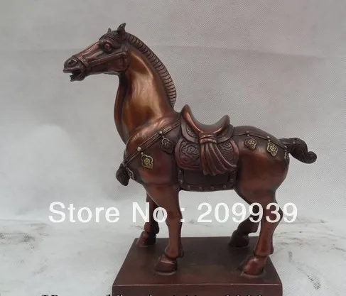 

00743 8" Chinese Zodiac Pure Bronze Animals Sculpture JiXiang Wealth Tang Horse Statue