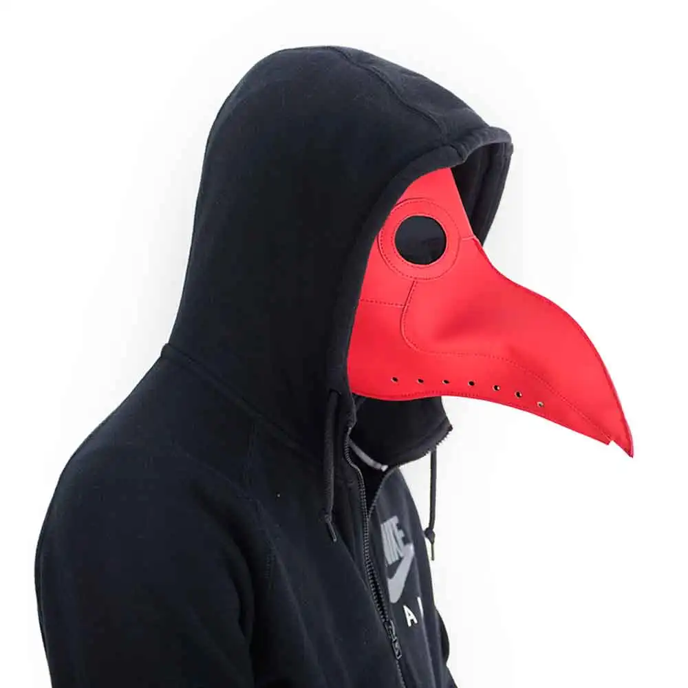 New plague doctor mask Beak Doctor Mask Long Nose Cosplay Fancy Mask Gothic Retro Rock Leather Halloween beak Mask - Цвет: Красный