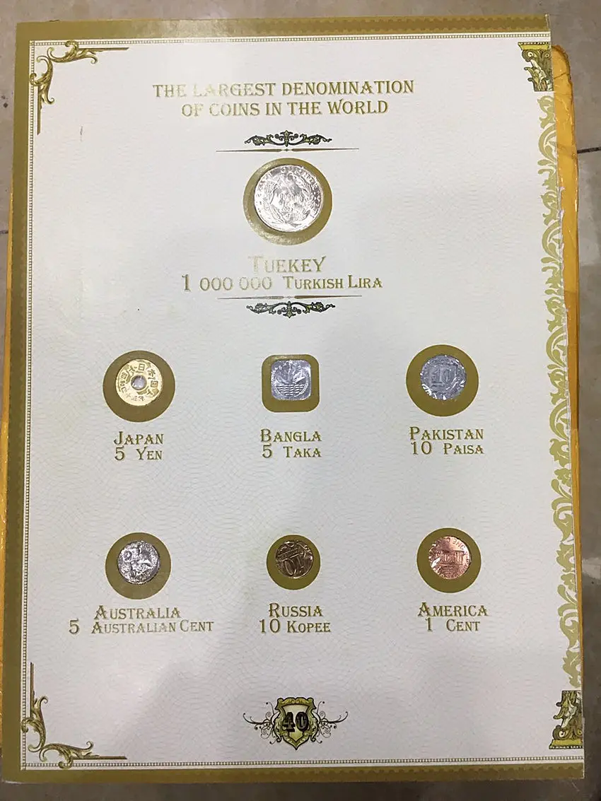 

The world's largest denomination of Turkish coins 1 million liras