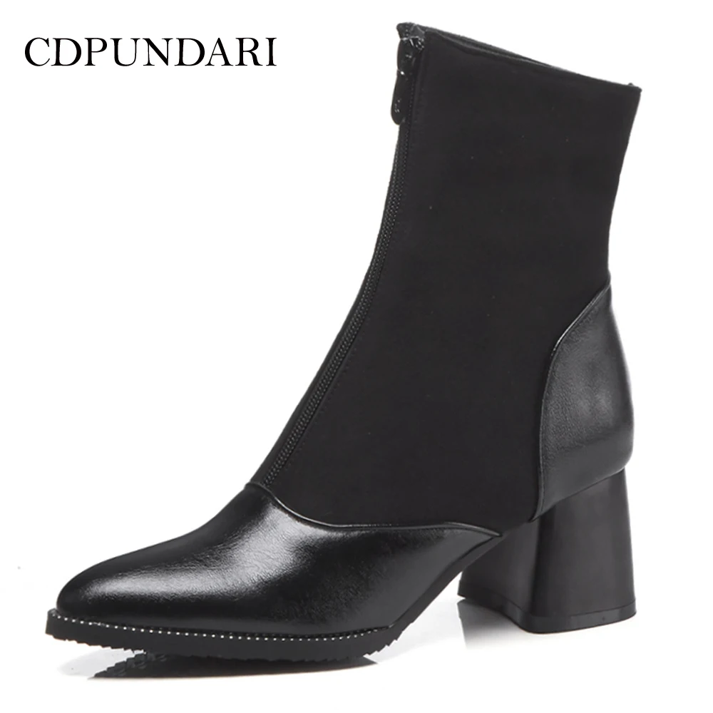 

CDPUNDARI Sexy Pointed Toe Black Ankle boots for women Winter boots Ladies High heel boots shoes woman