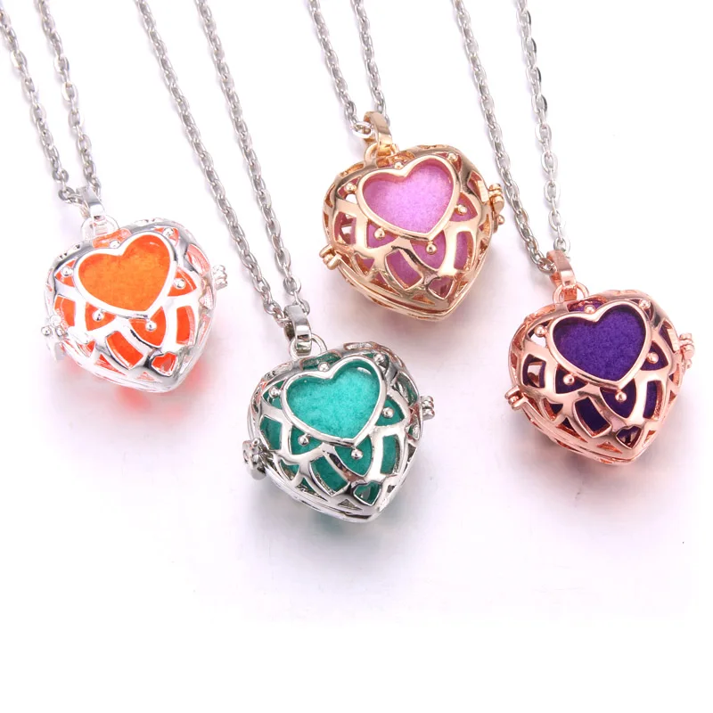 

Mexico Music Bell Aroma cages Necklace heart Hollow Aromatherapy Essential Oil Pregnant Women Pendant Necklace