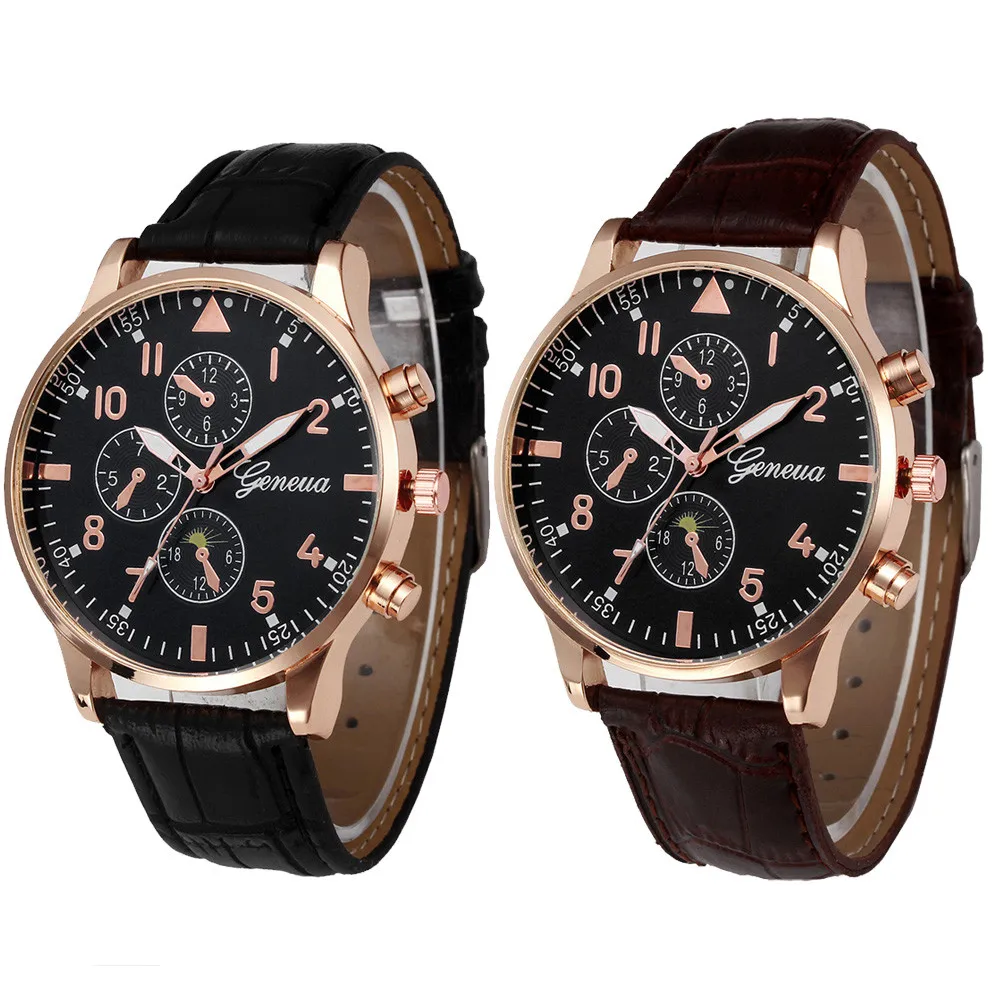 Male Geneva Fashion Leather Band Watch Mens Retro Design ...