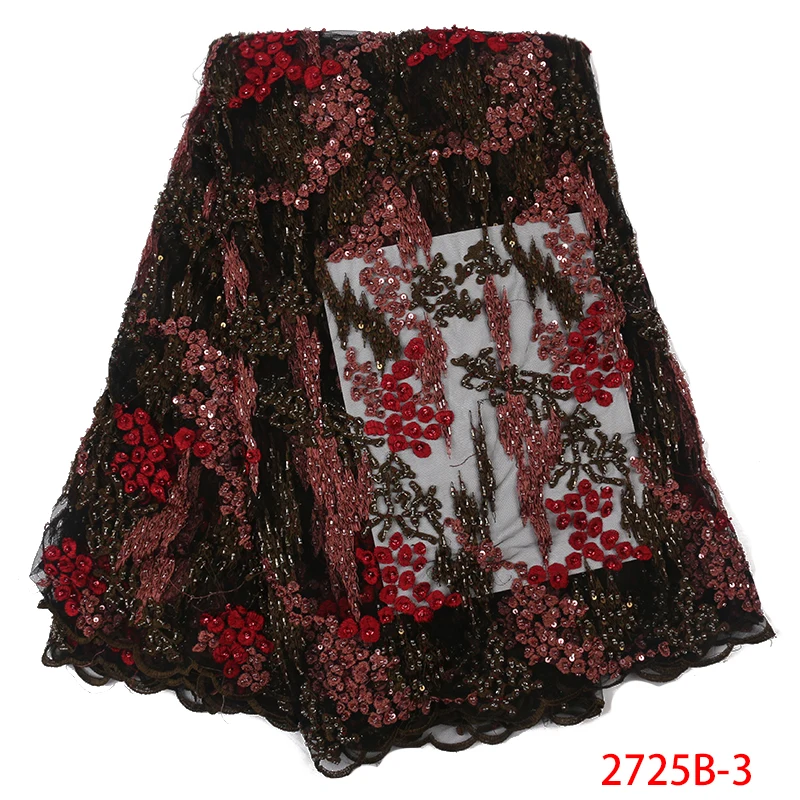 African Fabric Handmade Beaded Lace Luxury Sequins Lace Fashion French Mesh Tulle Lace Fabric for Wedding Party Dress NA2725B-1