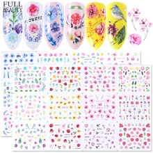 Полная красота 24 шт цветок водяной знак слайдер наклейки для ногтей наклейки Красочные растения шаблон дизайн ногтей украшения маникюрные CHBN925-948