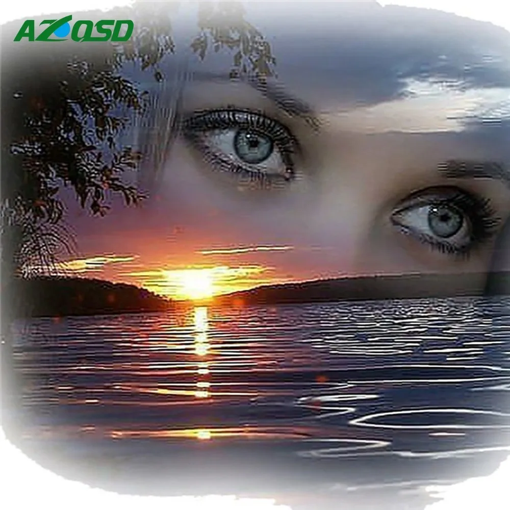 

AZQSD Diamond Embroidery Landscape 5d Diy Diamond Painting Full Drill Resin Sunset Cross Stitch Picture Of Rhinestones Eyes Arts
