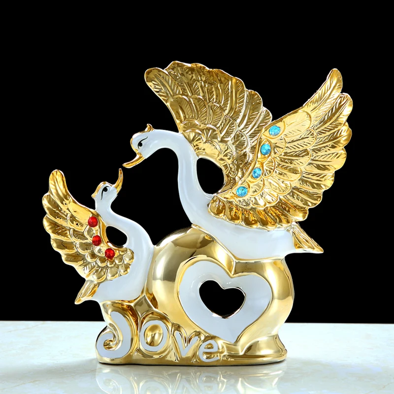 

Jingdezhen Ceramic Vase European Gold Plated Diamond SwanVase Household For Sitting Room Adornment Small Ornament Crafts