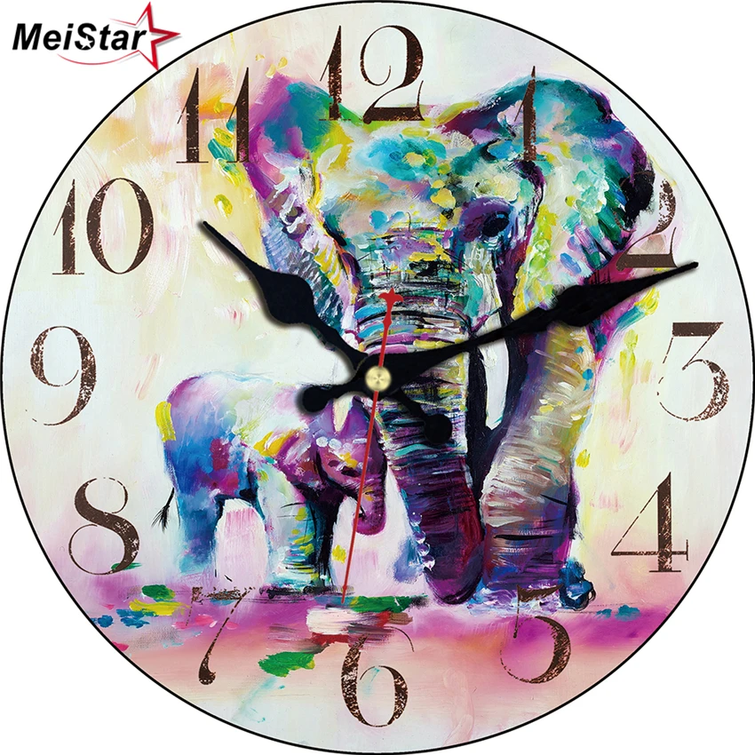 

4 Patterns Creative Elephant Design Clock Decoration Silent Study Children's Room Home Decor Large Wall Clocks No Ticking Sound