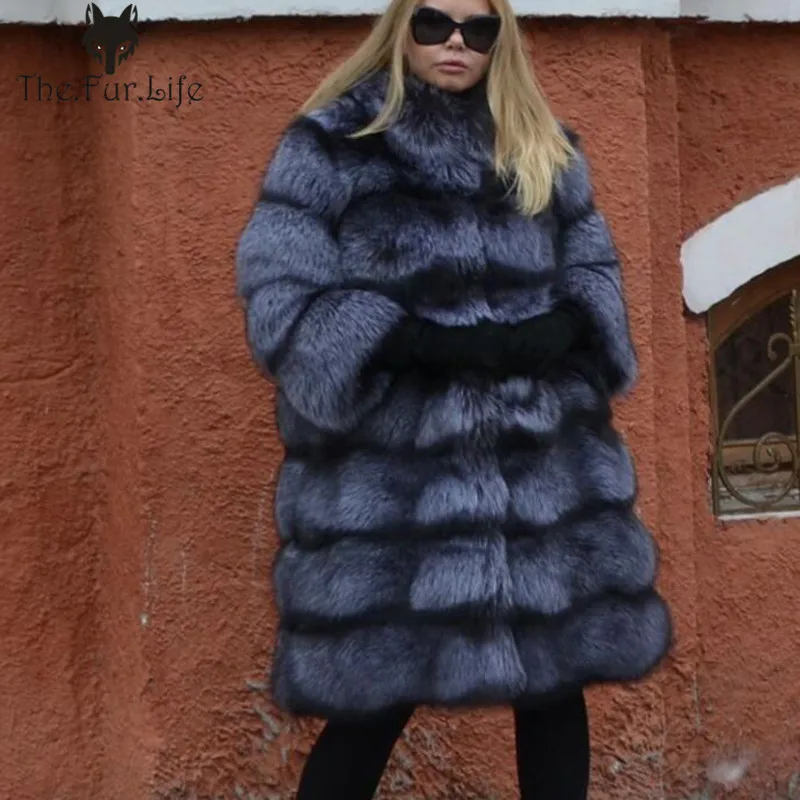 

2018 100% Natural Fox Fur High Quality Fox Fur Coat Stand Collar Warm Winter Sale For Women