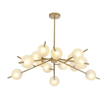 

New Magic Bean Branch Chandelier Frosted Glass Round Iron Art Modern Bubble Chandeliers Lighting