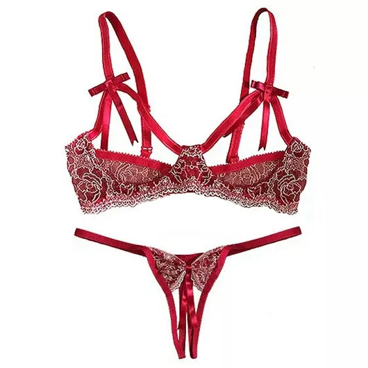 Lace Bra Sets Sexy Underwear Woman Open Crotch Panties Lingerie Sets Lenceria Encaje Thin Cup Transparent Embroidery Flower set