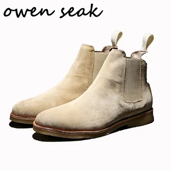 

Owen Seak Men Chelsea Boots High-TOP Ankle Shoes Luxury Trainers Genuine Leather Casual Sneaker Spring Boots Flat Black Shoes
