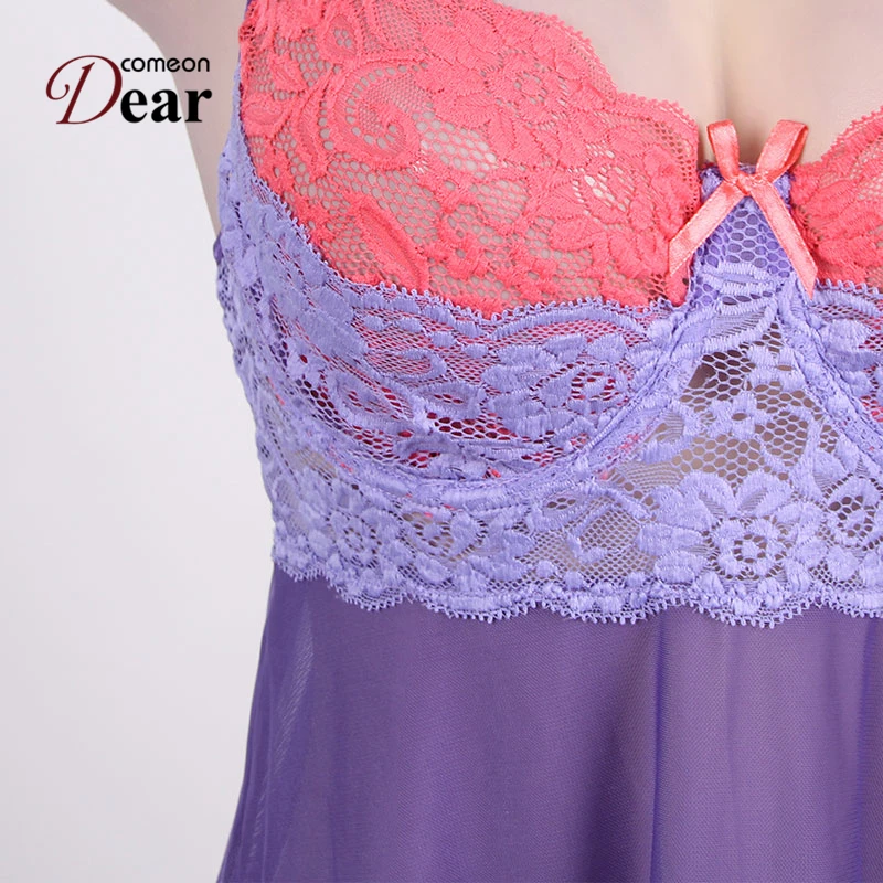 Comeondear 5XL сексуальная женская ночная рубашка фиолетовый комплект нижнего белья