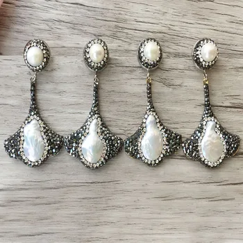 

5 Pairs alloy leaf Pave Crystal Zircon Natural Pearl Drop Earrings, Boho earrings, Jewelry Gift For Women ER259