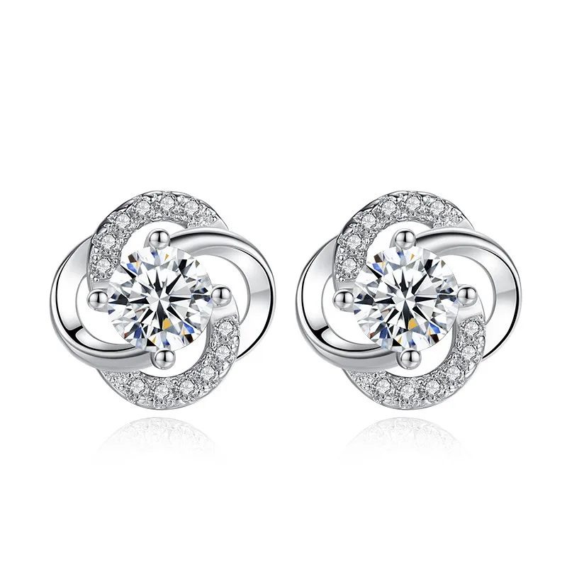 Korean Version S925 Silver Ear Studs Female Diamonds Zircon Rotating Earrings Temperament Simple Personality Ear Accessories Fine Jewelry