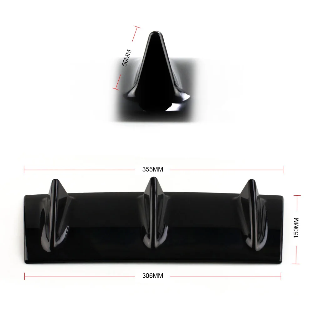 14 дюймов ABS универсальный черный Задний бампер для губ шасси диффузор спойлер Акула 3 плавника стиль заднего шасси защита спойлер RS-LKT025S