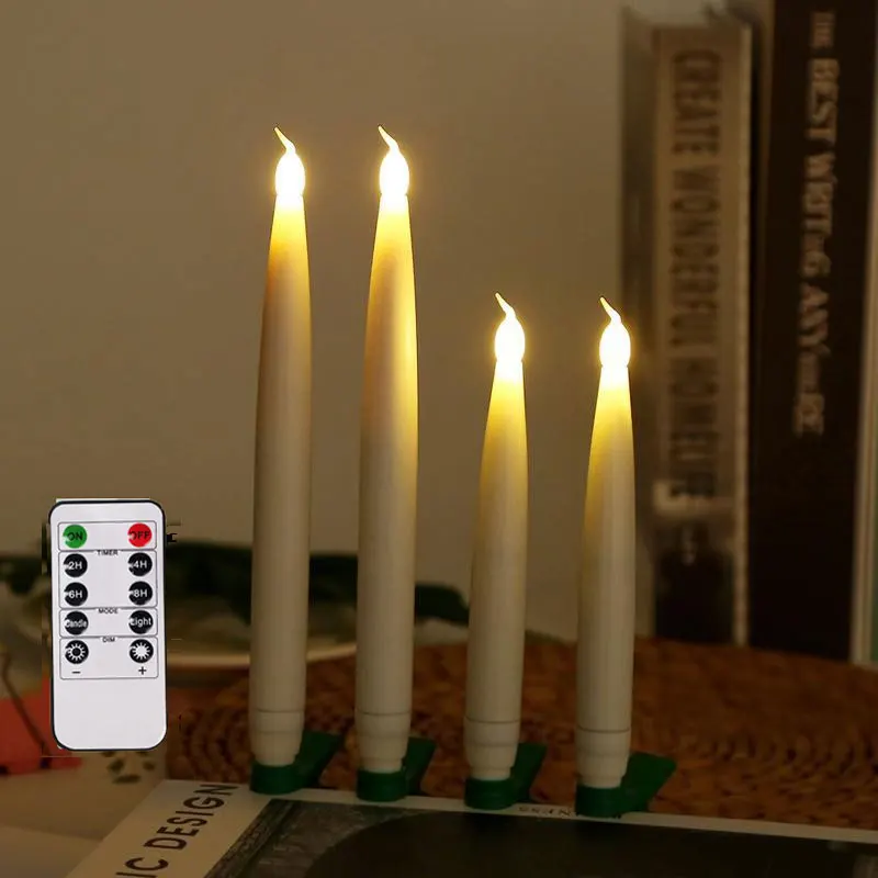 

Pack of 12 Remote or not Remote Battery Operated Christmas Candles with clips,Taper Candles Flickering Warm White Light