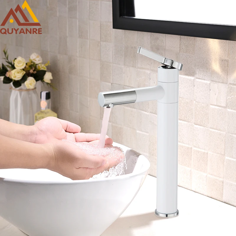 

White 360 Rotation Spray Painting Basin Taps Bathrooms Crane Torneira Single Handle Hot Cold Water Mixer Bathroom Basin Faucet