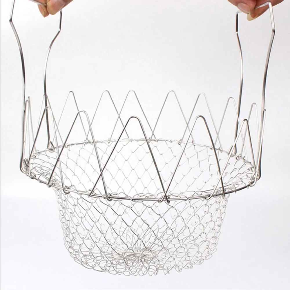 High Quality Foldable Fry Basket Rinse trainer Stainless Steel Colander Basket Mesh Basket Strainer Net Kitchen Cooking Tool (7)