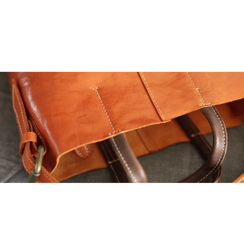 AETOO The first layer of leather wide shoulder strap bucket bag handbags new retro large capacity leather shoulder Messenger bag