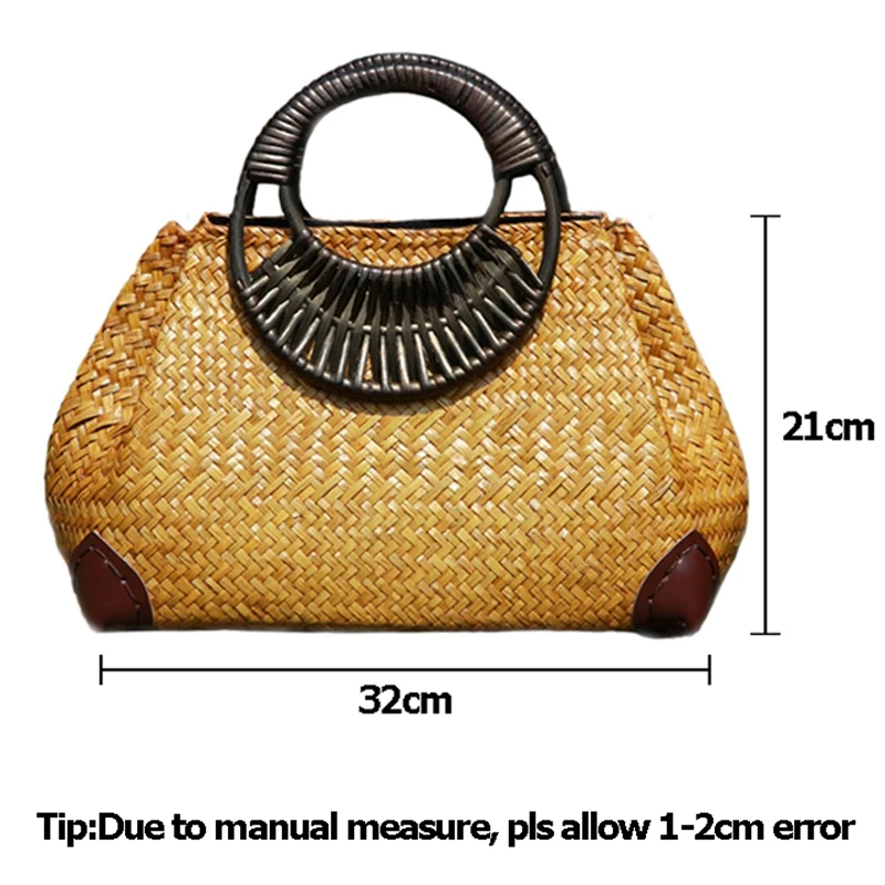 Women Straw Female Bamboo Summer Beach Weave Handbag Lady Handmade Vintage Wood Handle Bag Travel Knitted Totes Bags_voghion.com