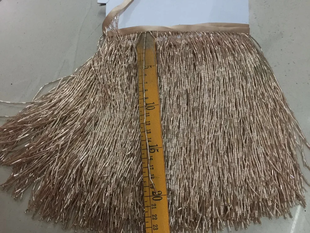 cheap stock tassel lace stock 5yards bag ym217# 20cm Rose Gold Straight tube Tassels for sawing dress Free shipping