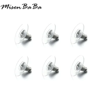 

100PCS Stainless Steel Silver Color Round Silicone Earring Backs For Jewelry Making Finding Earrings DIY Ear Back Plug