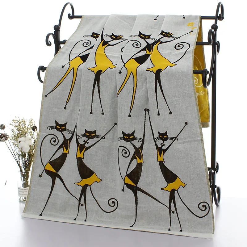 

140X70cm cartoon 100% Cotton 3 layers gauze towel adult kids cats pattern bath towel large beach towel adult home towel blanket