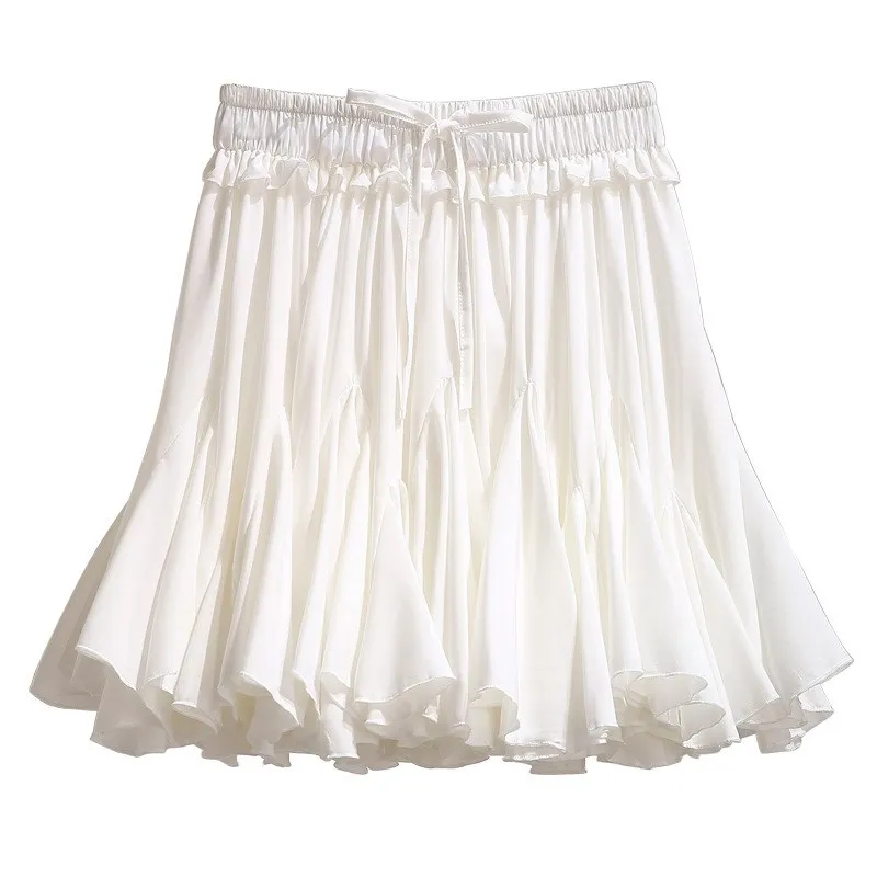 

White Black Chiffon Summer Mini Skirts Women 2019 Fashion Korean High Waist Pleated Tutu Skirts