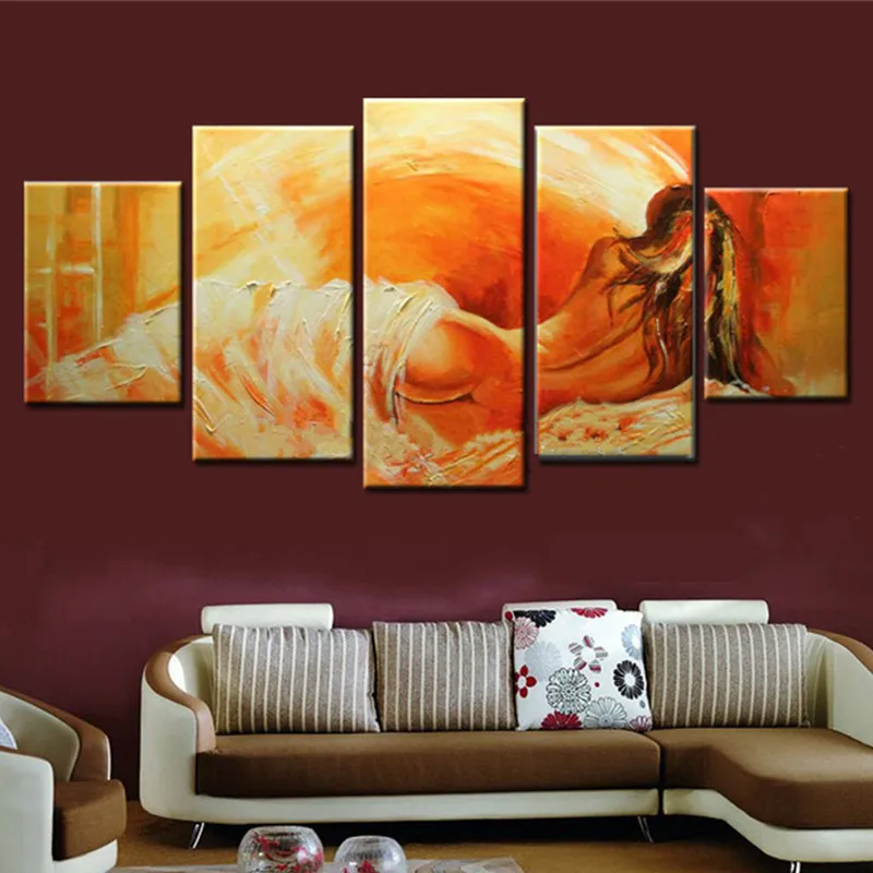 

Large 5 Panel Painting Hand Painted Abstract Nude Oil Paintings on Canvas Modern Home Decor Wall Art Knife Sexy Woman Pictures
