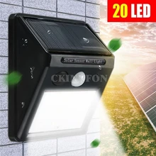 DHL 20 шт. 20 светодиодный светильник на солнечной батарее с датчиком движения, водонепроницаемый забор для патио, настенный светильник для безопасности, ночной светодиодный светильник на солнечной батарее