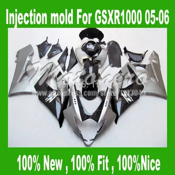 

100%Fit injection mold silver black for K5 SUZUKI GSXR 1000 2005 2006 GSX-R1000 GSXR1000 K5 05 06 motorcycle fairing kits #LL881