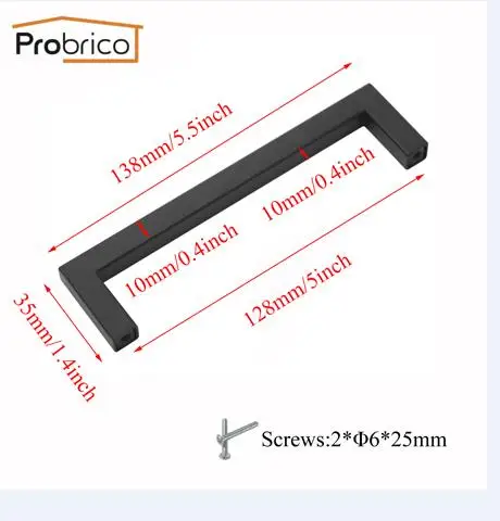 Probrico черные ручки для шкафа 10 мм* 10 мм квадратная ручка из нержавеющей стали Ручка для кухонной двери мебельный ящик тянет CC 64 мм~ 256 мм - Цвет: Hole Space 128mm