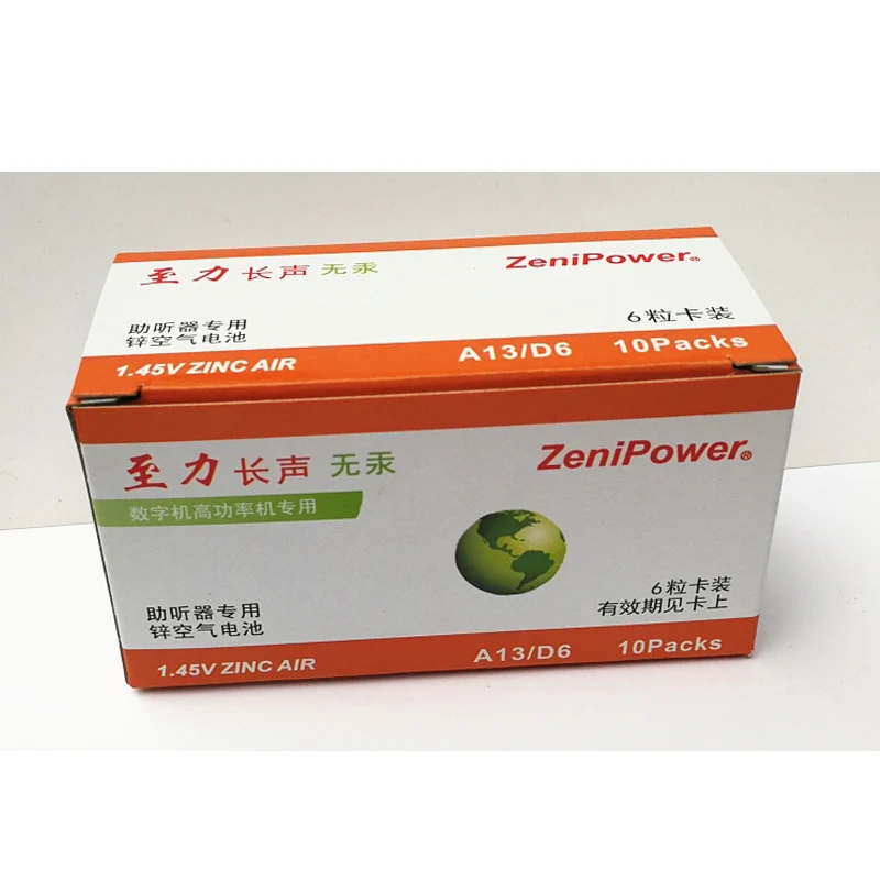 60 шт./лот высокая производительность цинк батареи воздуха слухового аппарата A13