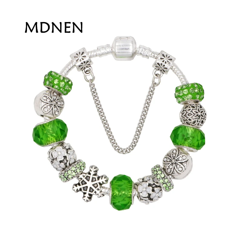 

MDNEN High Quality Pretty Silver plated Flower Pendant DIY Charm Bracelet Pan Bracelet For Women gift jewelry Drop Shipping