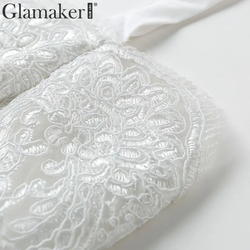 Glamaker Emboridery, прозрачный сетчатый сексуальный сарафан, женское Белое Облегающее Платье с высокой талией, элегантное женское летнее платье для вечеринки