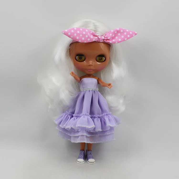 

Free shipping Blyth doll white hair black fashion sweet nude doll suit for DIY bjd dolls for girls gifts