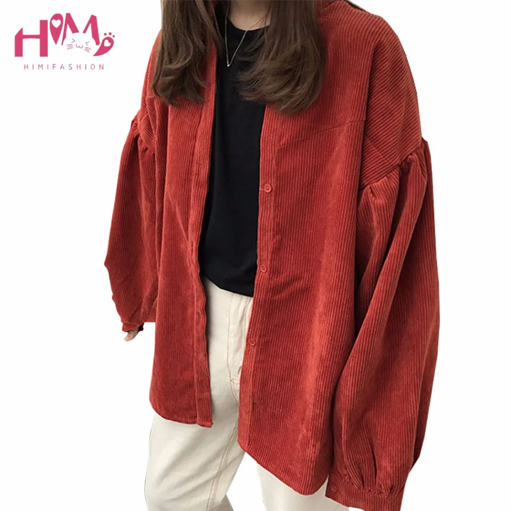 

Autumn Spring New Korean Style Corduroy Lantern Sleeve Loose Jackets Fashion Arbitrary Combination Solid Casual Brief Long Coat