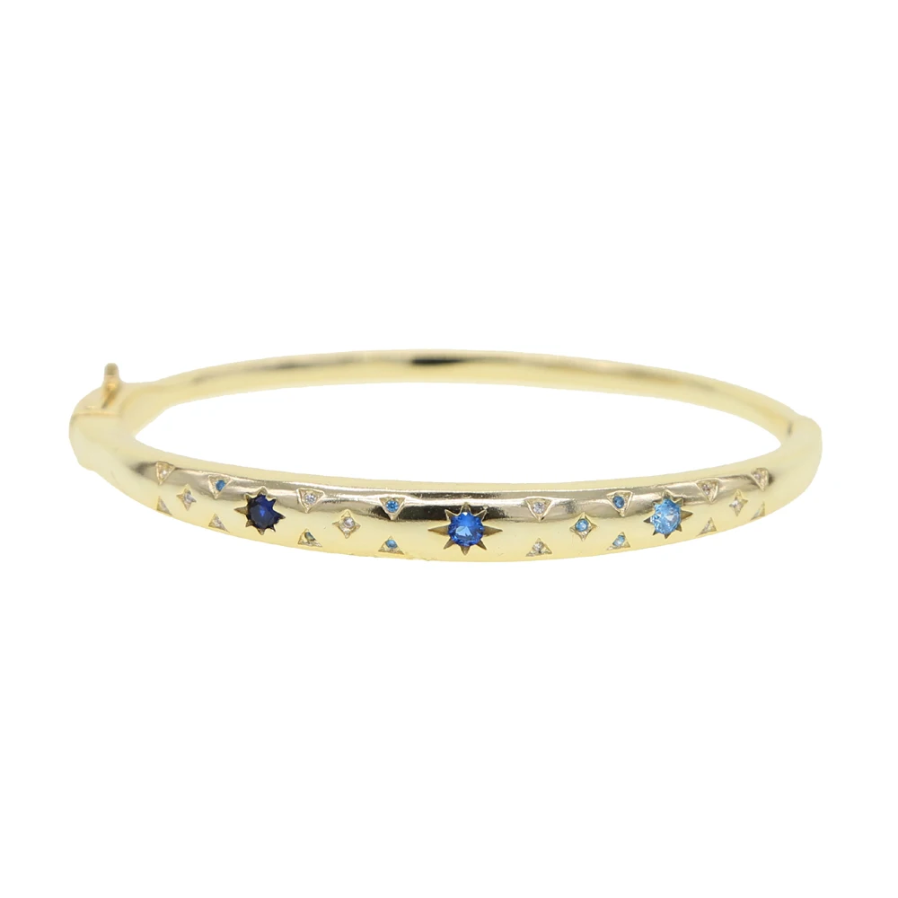 Высокое качество золото широкий браслет для женщин настроить гравировать белый синий cz northstar панк Европейский женщин ювелирные изделия