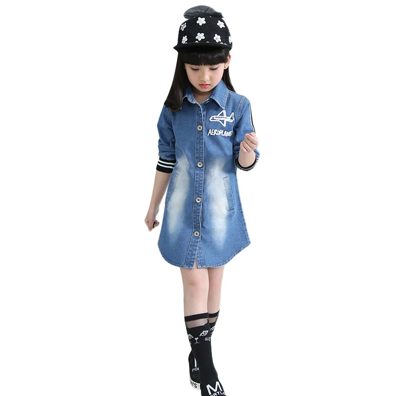 

Casual Sand Wash Denim Coat Single Breasted Chaqueta Nina Embroidery Letters Children's Outerwear Girls Coats And Jackets