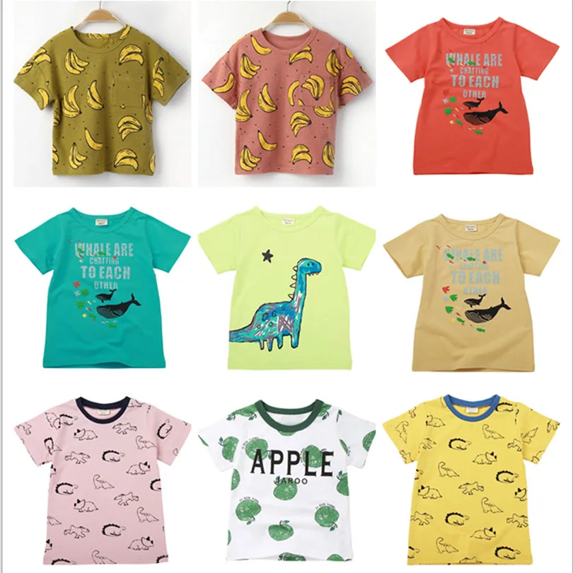 

2019 Boys Girls T-shirt Kids Basic T Shirts Fish Top Tees Children Cotton Clothing Baby Boy Design Shirts 2-8Y Shark Dinosaur
