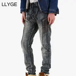 LLYGE Мужская джинсовая нашивка длинные джинсы брюки мото байкер Мужская Desiguer Весна черный на молнии зауженный Highstreet хип хоп брюки мужские