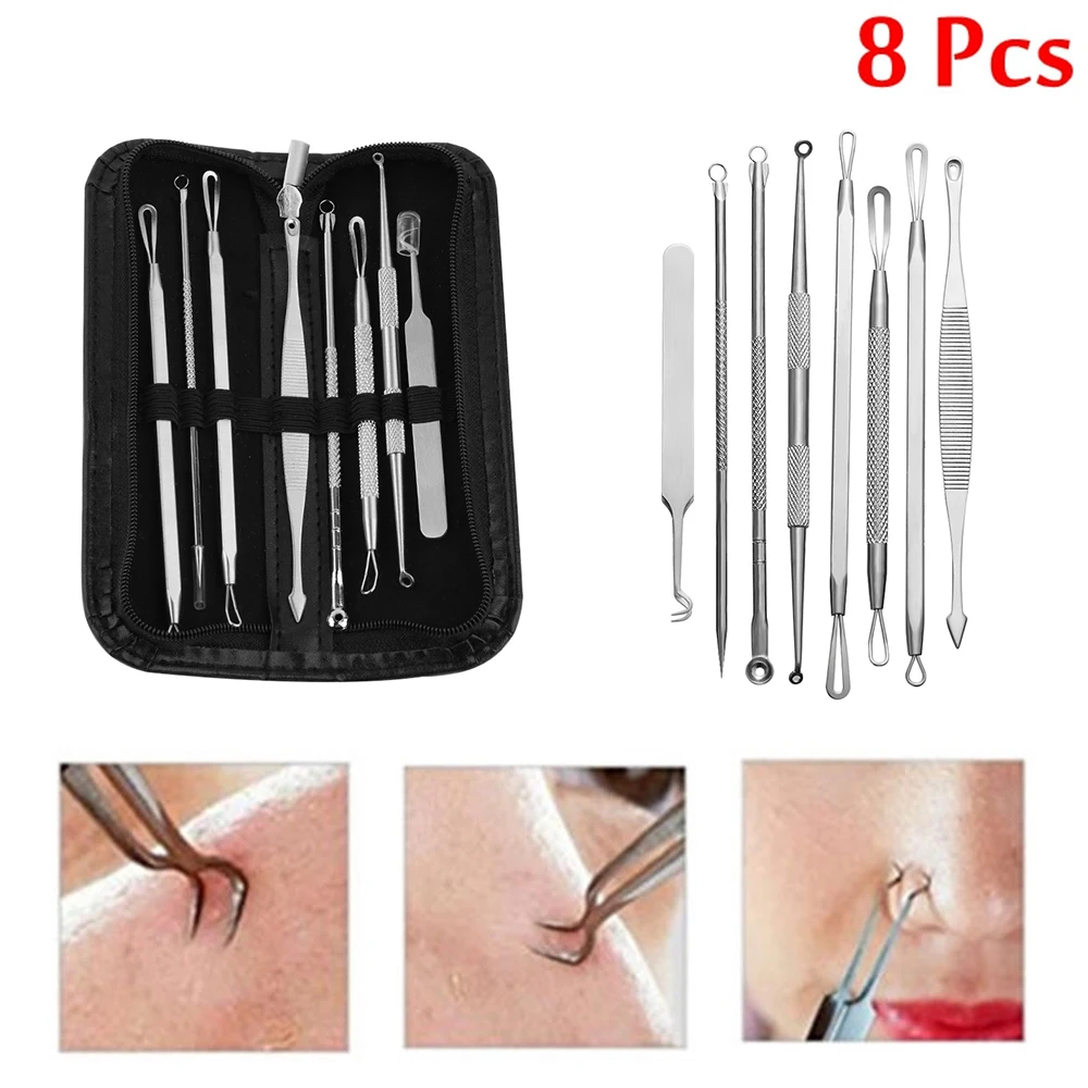

8 Pcs Professional Blackhead Remover Tool Kit Stainless Steel Blackhead Acne Needle Set Comedone Pimple Blemish Extractor Beauty