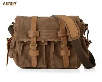 

Augur Vintage Crossbody Bag Unisex Genuine Leather Shoulder Bag Men Messenger Bag Men Leather Handbag Tote Canvas Casual Handbag